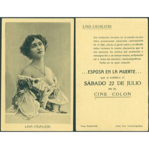 LINA CAVALIERI, AL DORSO PROMOCION DE SU FILM