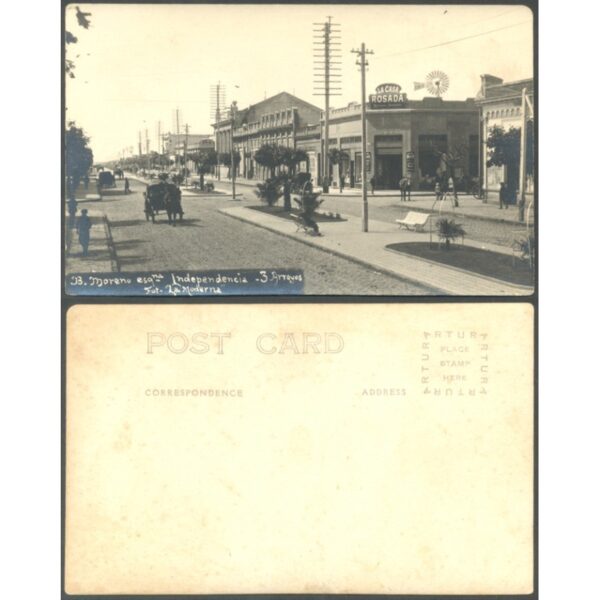 ARGENTINA/BUENOS AIRES/POSTAL - TRES ARROYOS 1 - TRES ARROYOS, ANTIGUOS CARRUAJES, CALLE B. MORENO, ESQUINA INDEPENDENCIA - FOTO. POR "LA MODERNA"