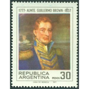 30p. GUILLERMO BROWN, IMPRESO SOBRE LA GOMA
