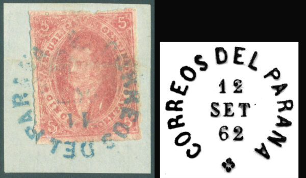 BIG DATER CANCELLATION PARANÁ, BLUE - ON SMALL FRAGMENT