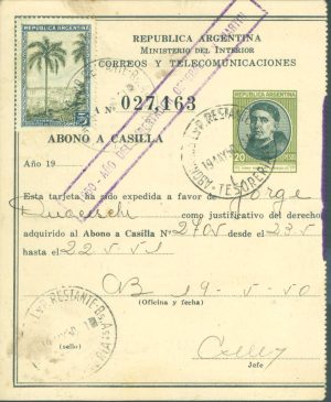 AAC 22 - ABONO A CASILLA - CON SELLO "1950 - AÑO DEL LIBERTADOR GENERAL SAN MARTÍN" - MATASELLADO