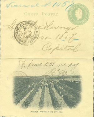 CAP 27 ZF (VIÑEDOS, PROVINCIA DE SAN JUAN) - CARTAS POSTALES - MATASELLADO
